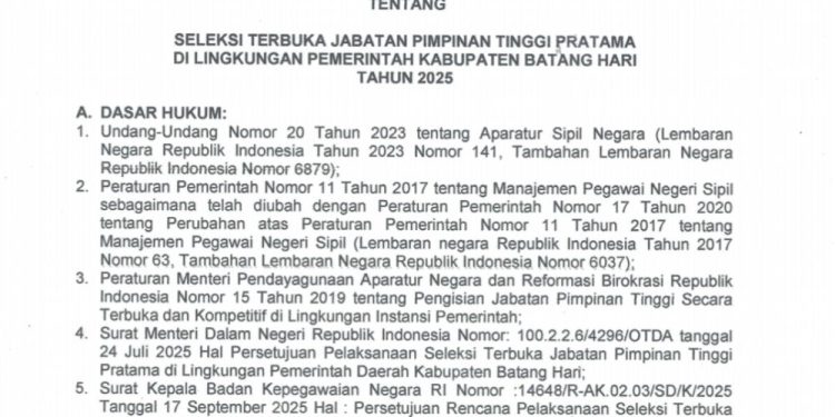 Pemkab Batanghari Buka Seleksi JPT Pratama, Ini Jadwal dan Tahapannya