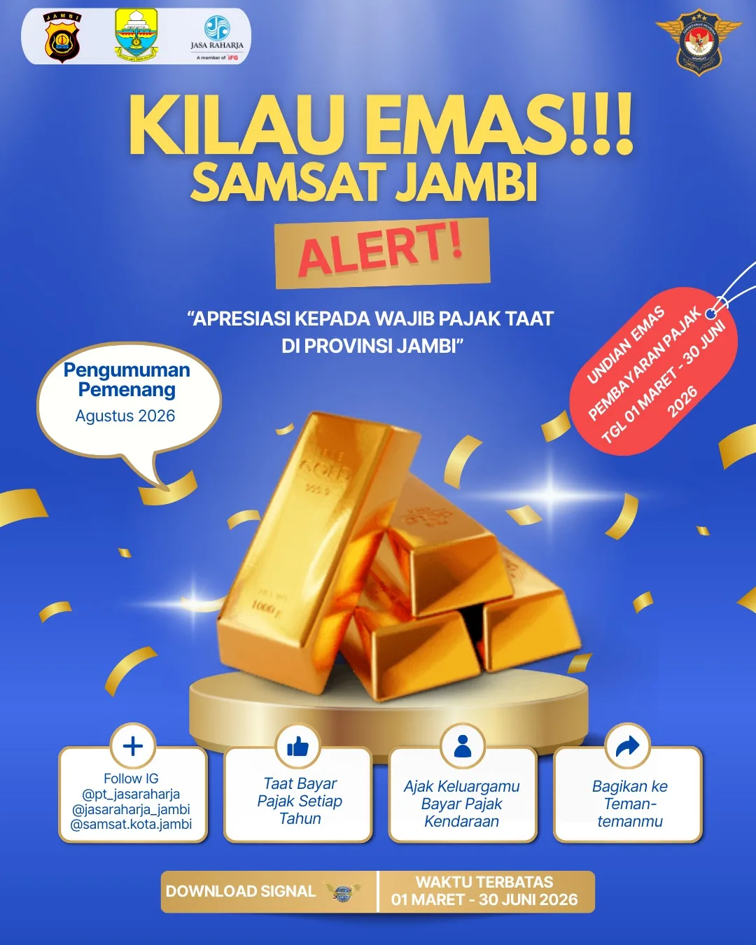 Apresiasi Kepatuhan Masyarakat, Pembina Samsat Provinsi Jambi Luncurkan Program Undian “Kilau Emas Samsat Jambi 2026”